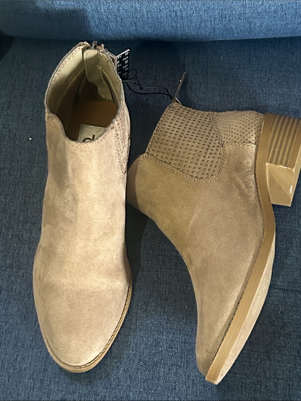 Women’s Taupe Suede Ankle Boots - Stylish Zip Heels